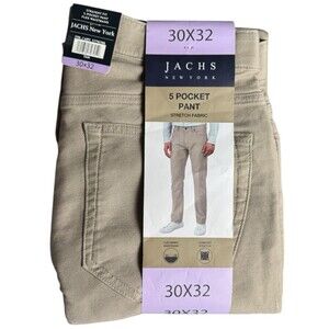 Jachs New York 30X32 Pants Tan Straight Fit 5 Pocket Flex Waistband Chino New